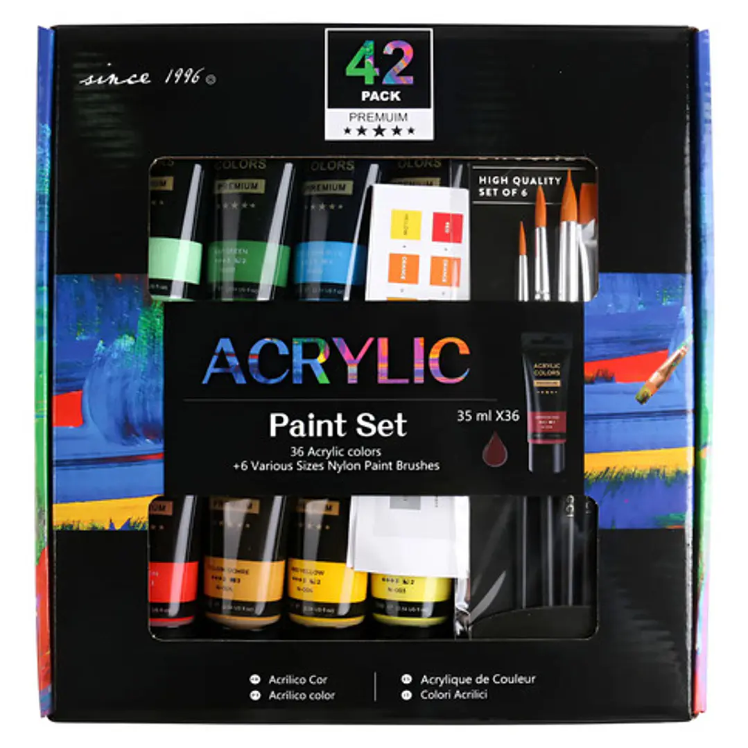 Set Acrílicos Giorgione 42 Piezas Semimate Cartón Madera Papel Lienzo 1