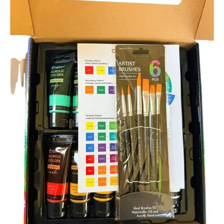 Set Acrílicos Giorgione 42 Piezas Semimate Cartón Madera Papel Lienzo 3