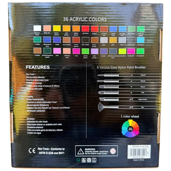 Set Acrílicos Giorgione 42 Piezas Semimate Cartón Madera Papel Lienzo 7