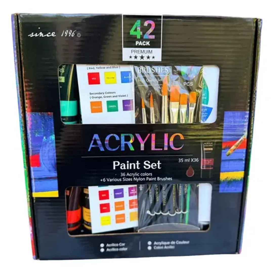 Set Acrílicos Giorgione 42 Piezas Semimate Cartón Madera Papel Lienzo 9