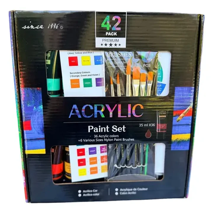 Set Acrílicos Giorgione 42 Piezas Semimate Cartón Madera Papel Lienzo 9