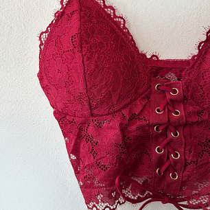 Bustier de encaje burdeo