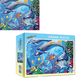 Puzzle 1000 piezas - Delfines jugando en arrecife
