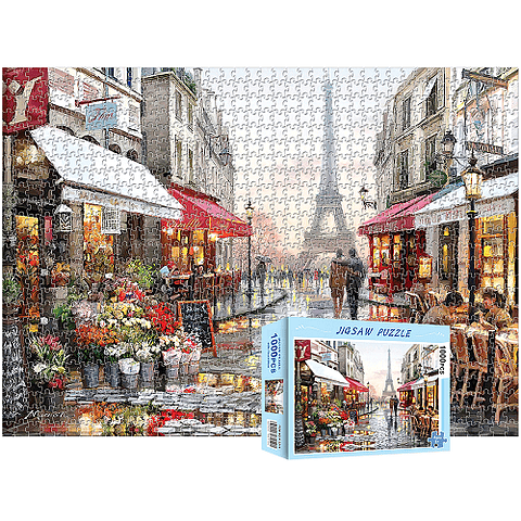 Puzzle 1000 piezas - Calle con cafés Parisina 