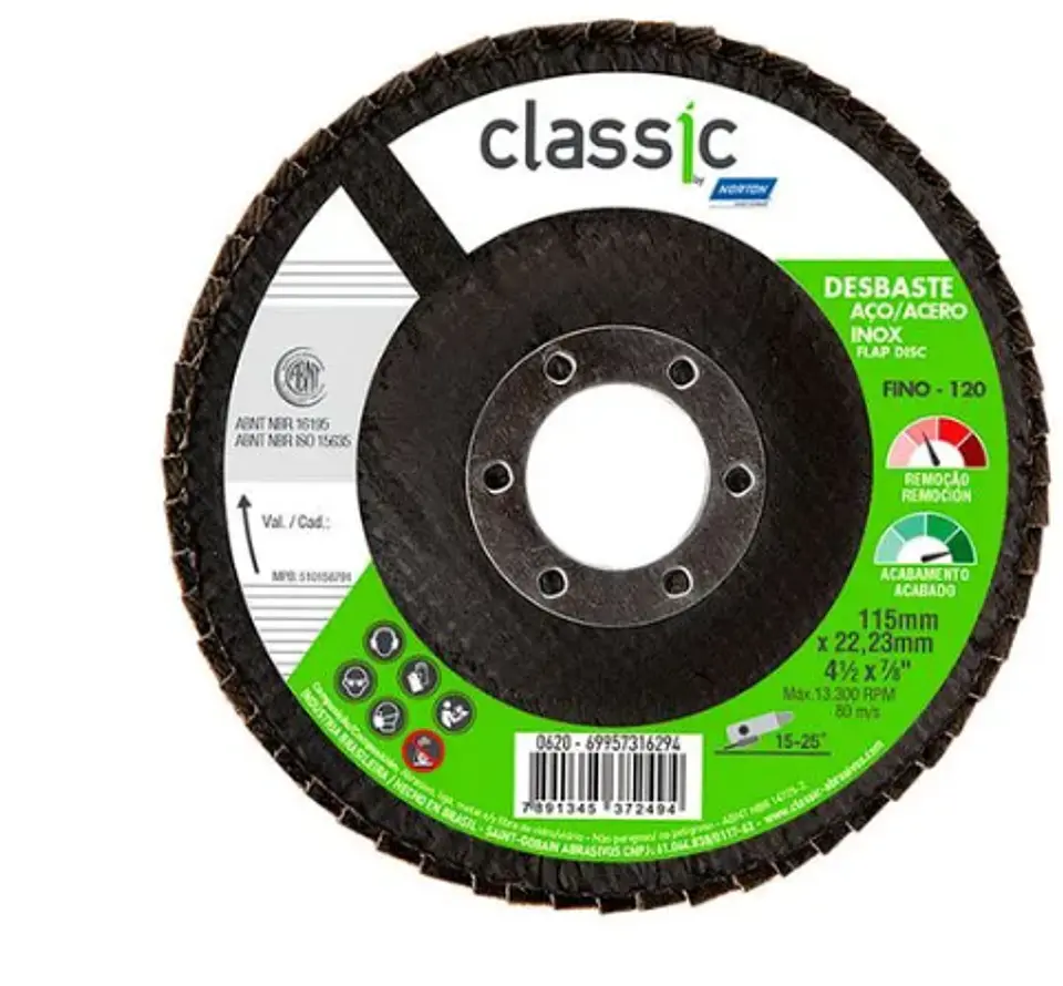 DISCO ZIRCONIO FLAP CLASSIC GRANO 120 4 1/2 NORTON 1