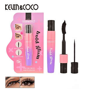 MASCARA DE PESTANAS + DELINEADOR DE OJOS COLOR NEGRO 