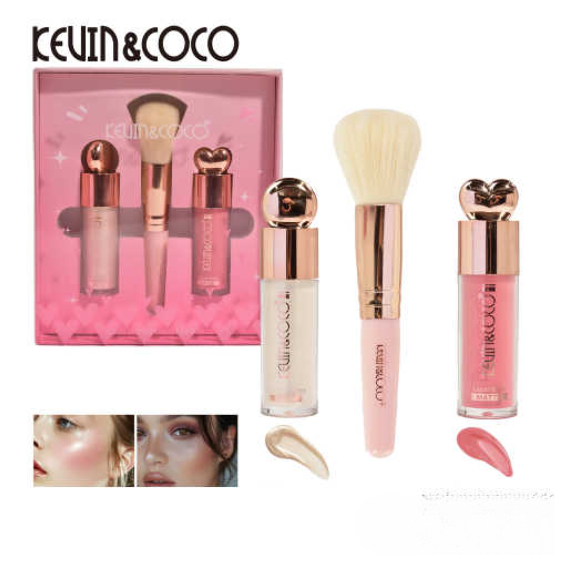  SET DE ILUMINADOR Y RUBOR LIQUIDO + BROCHA LOVE BUBBLE #01  1