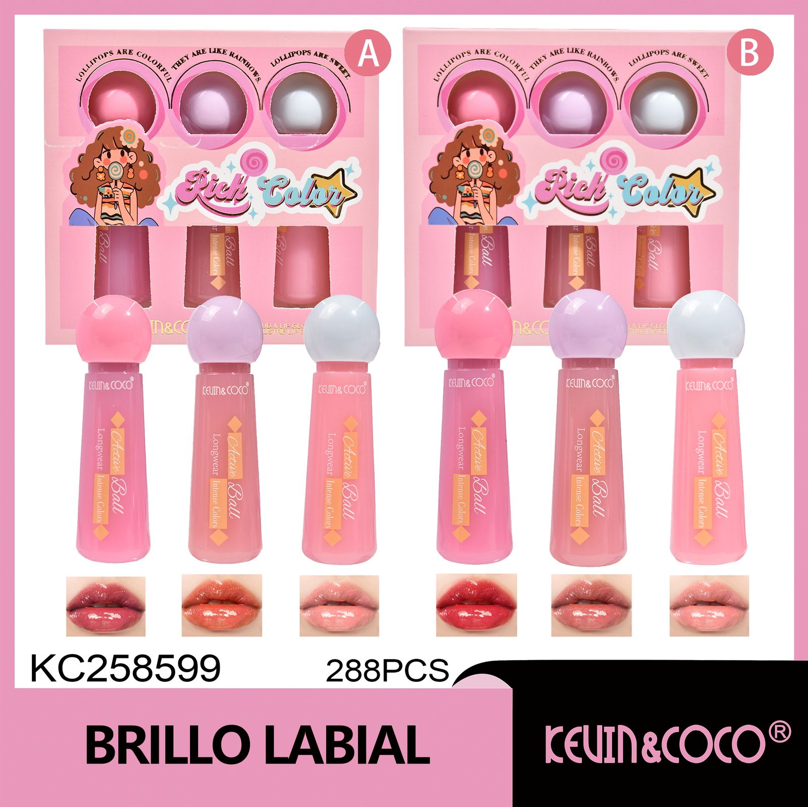  PAQUETE DE 3 BRILLOS LABIALES CANDY BALLON 