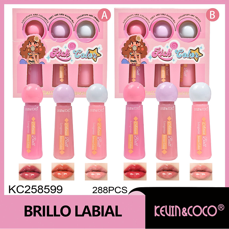  PAQUETE DE 3 BRILLOS LABIALES CANDY BALLON 