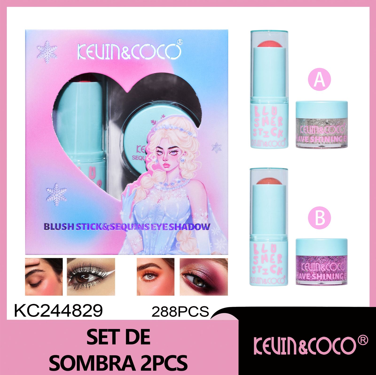 Rubor en barra + sombra de ojos con brillo de la serie Snow Queen 