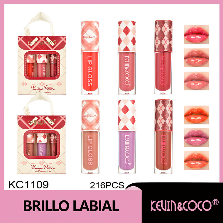  Paquete de tres brillos de labios a cuadros 1