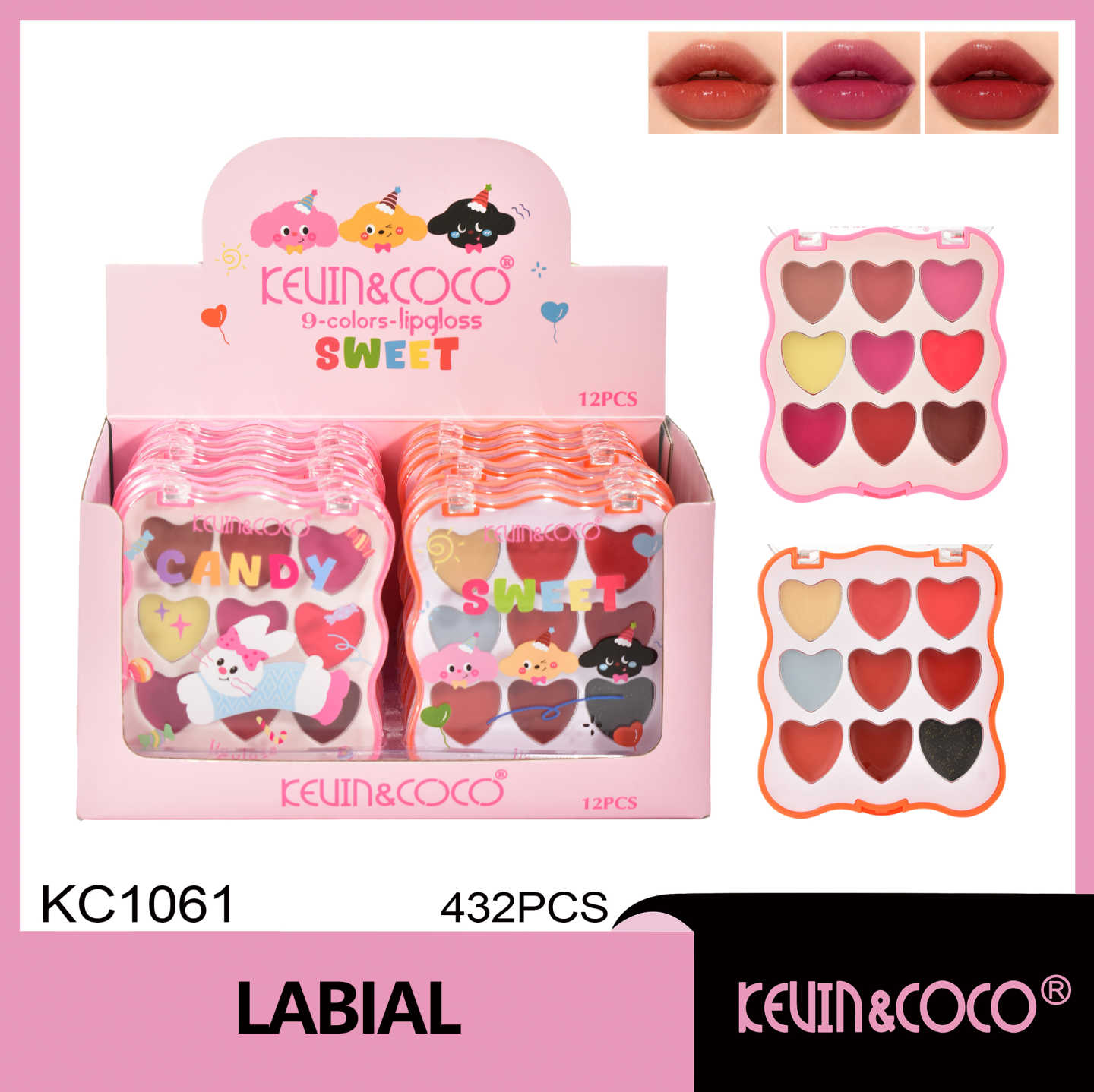 Paleta labial de 9 colores de animalitos