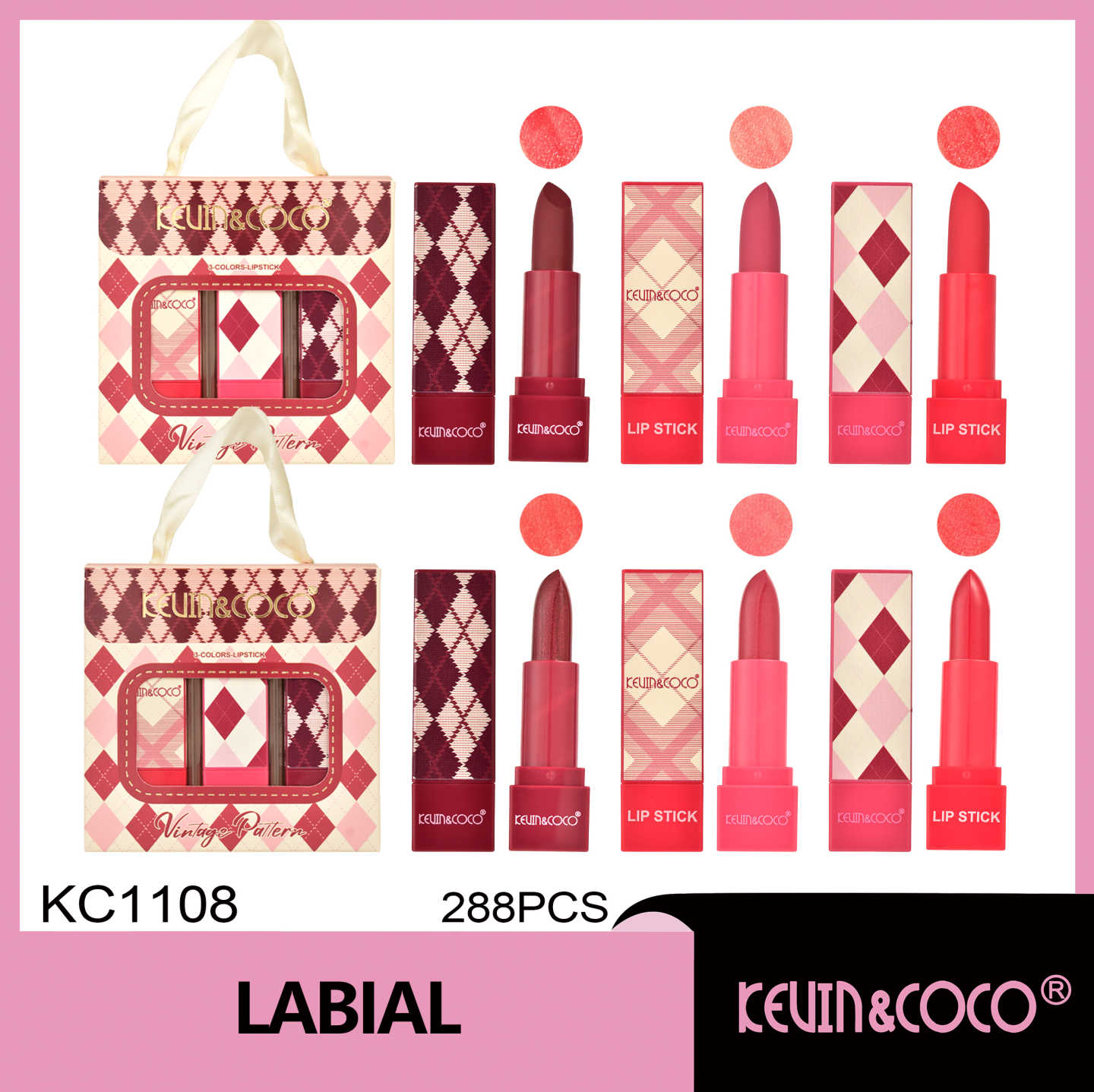   Paquete de tres labiales a cuadros 