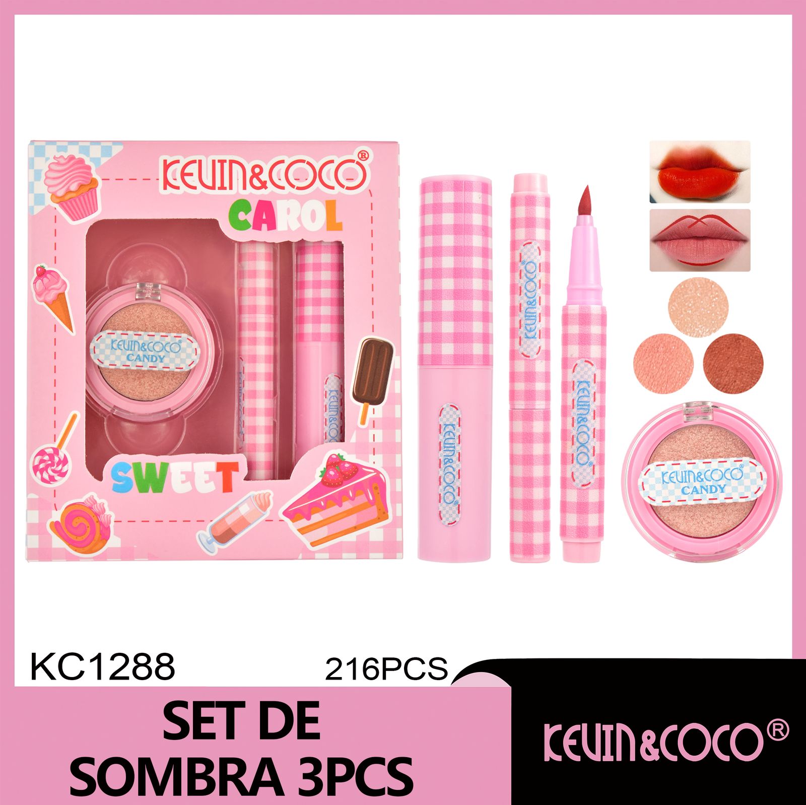   Set Ode (3 piezas): Sombra de ojos + Barra de labios + Perfilador de labios 