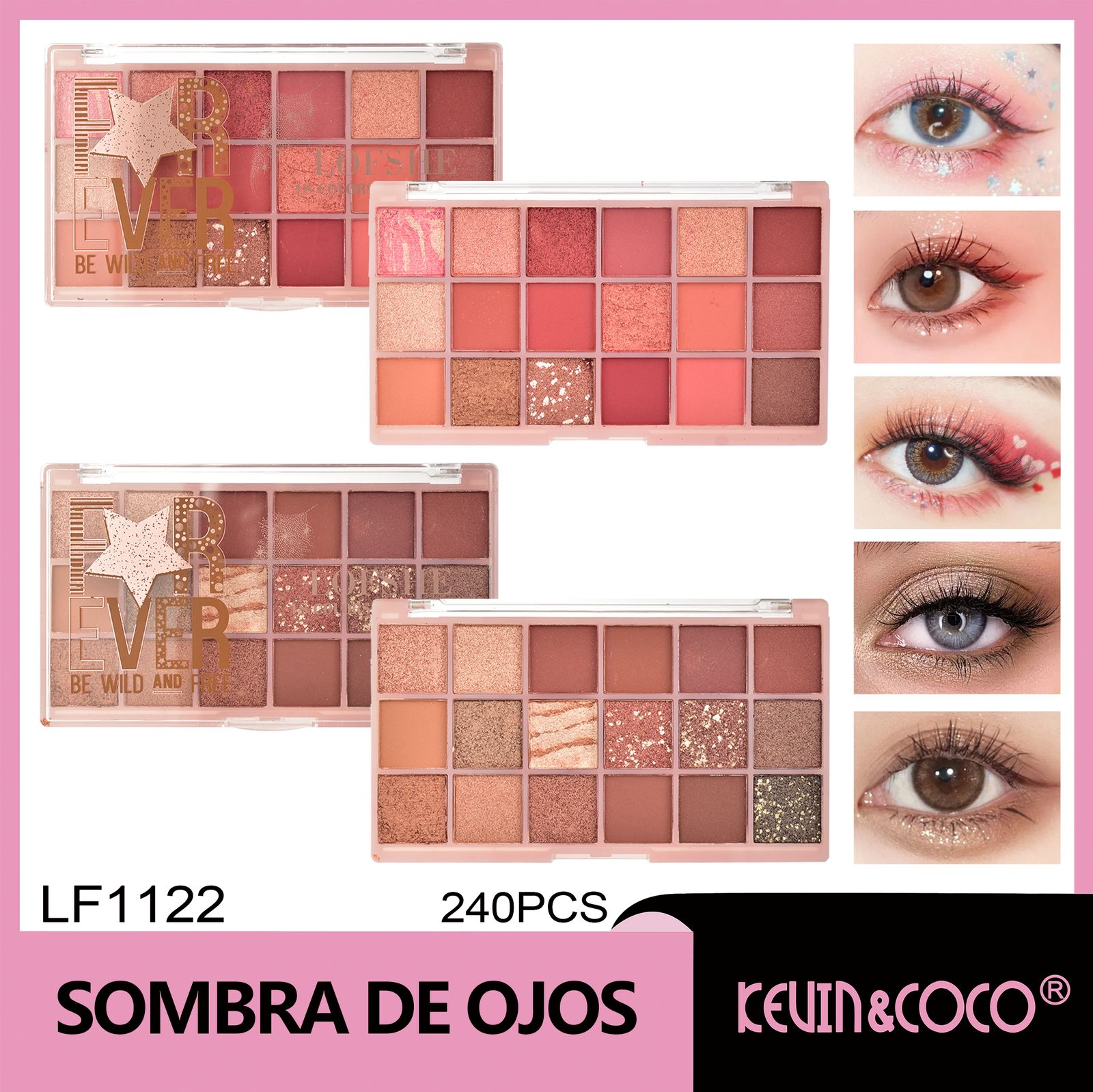  Paleta de sombras de ojos en caja de plástico con 18 colores de polvo de estrellas rosa 