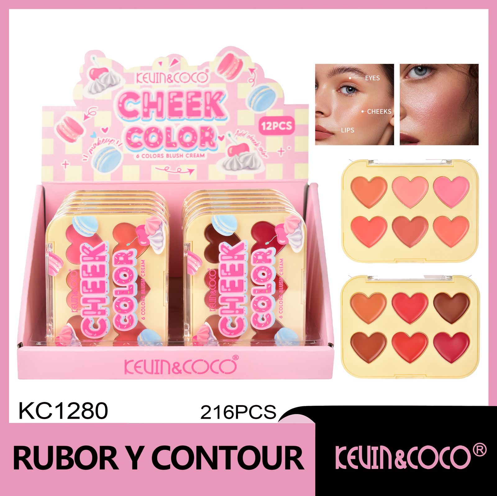 Rubor y Contorno en Crema colorete Sweetheart de seis colores 