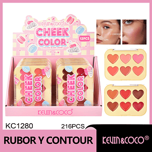 Rubor y Contorno en Crema colorete Sweetheart de seis colores 