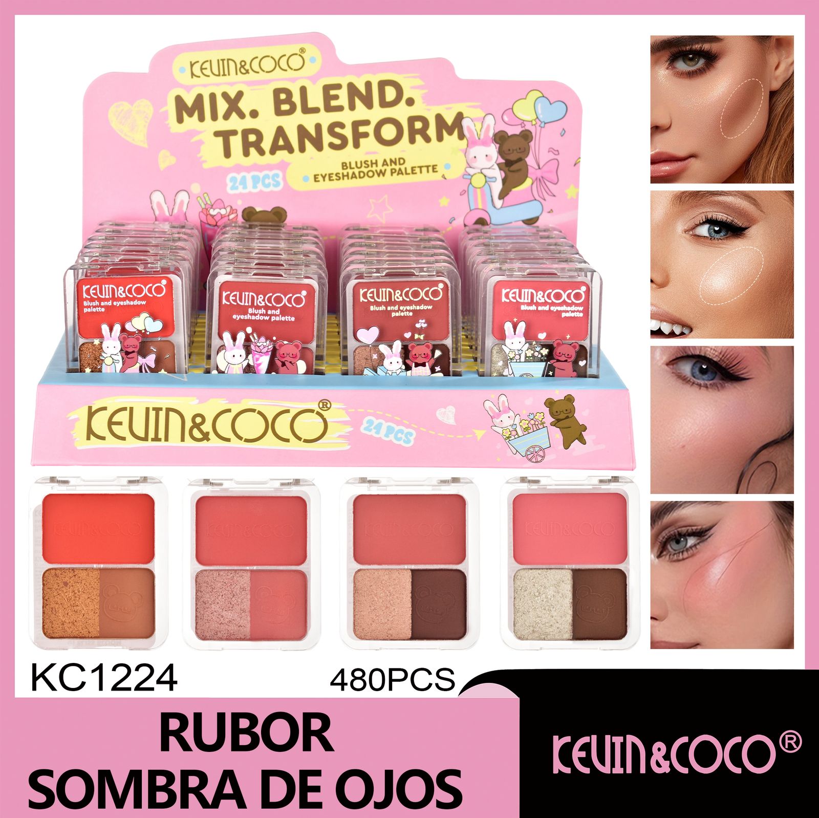   Paleta de colorete y sombras de ojos 3D  rubor e iluminador