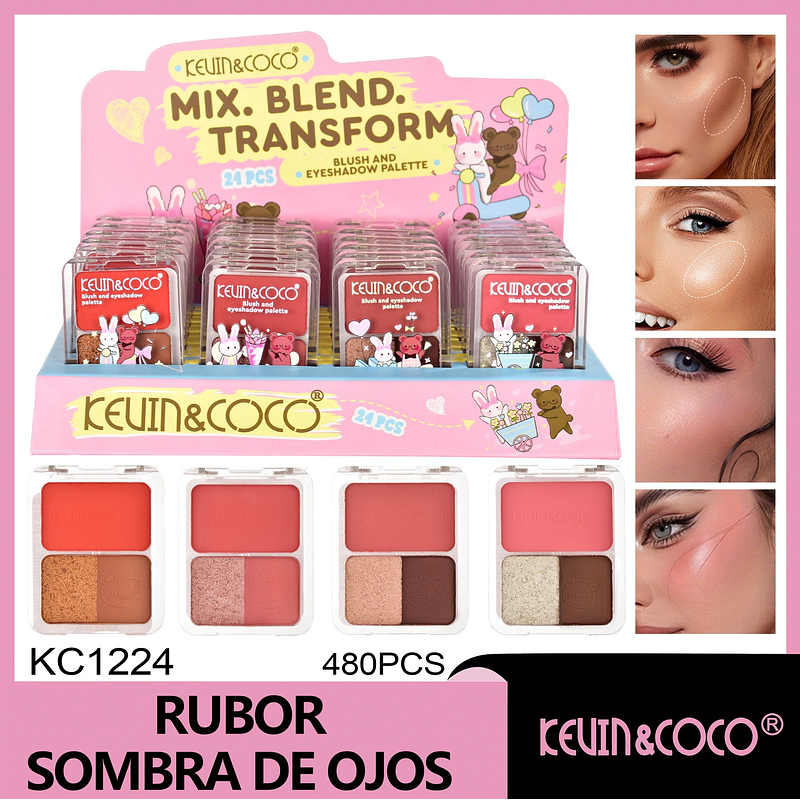   Paleta de colorete y sombras de ojos 3D  rubor e iluminador