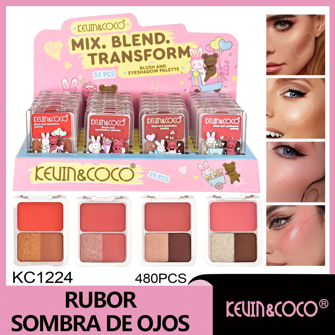  Paleta de colorete y sombras de ojos 3D  rubor e iluminador 1