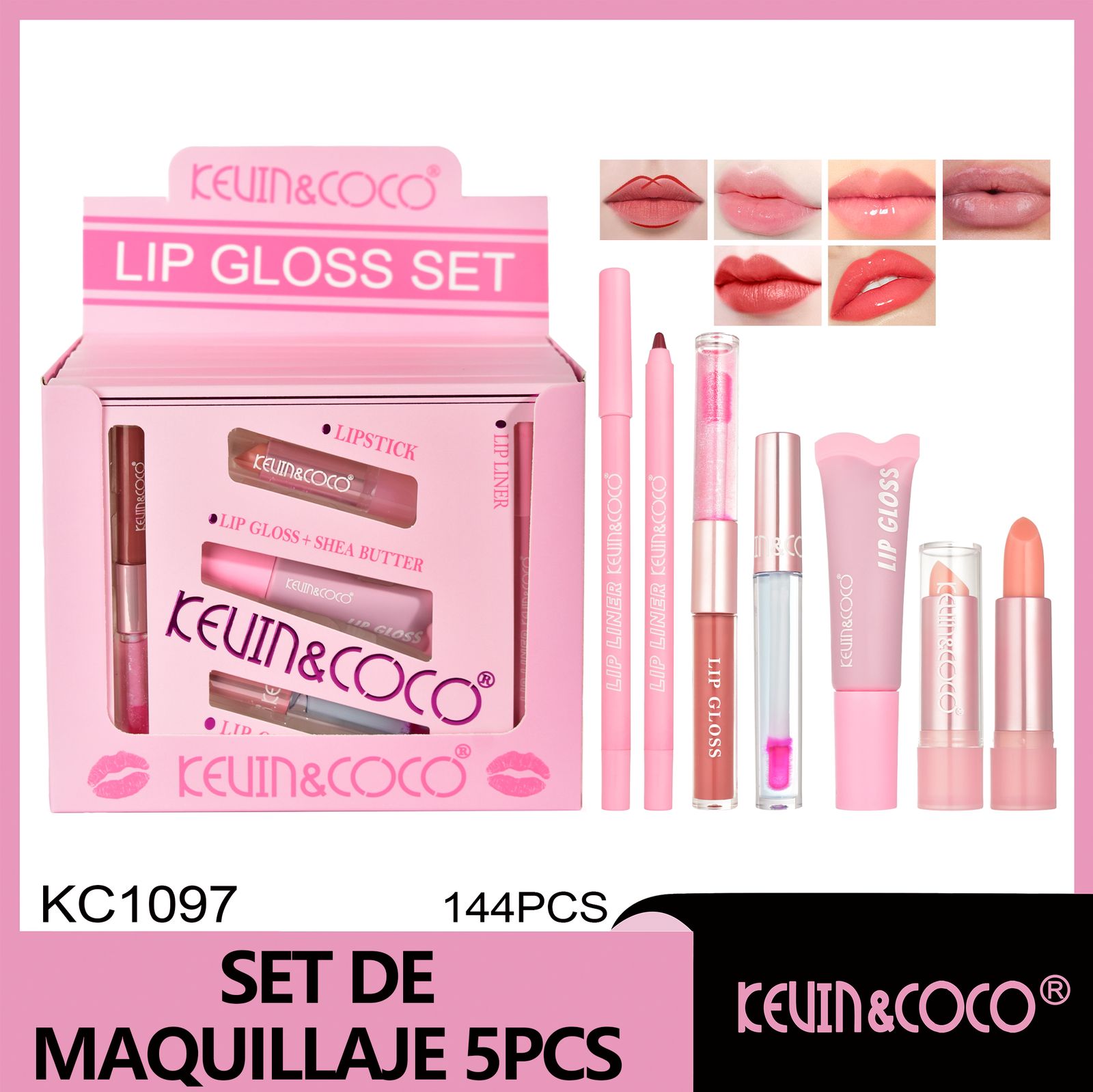 Set de brillo labial, pintalabios y delineador de labios