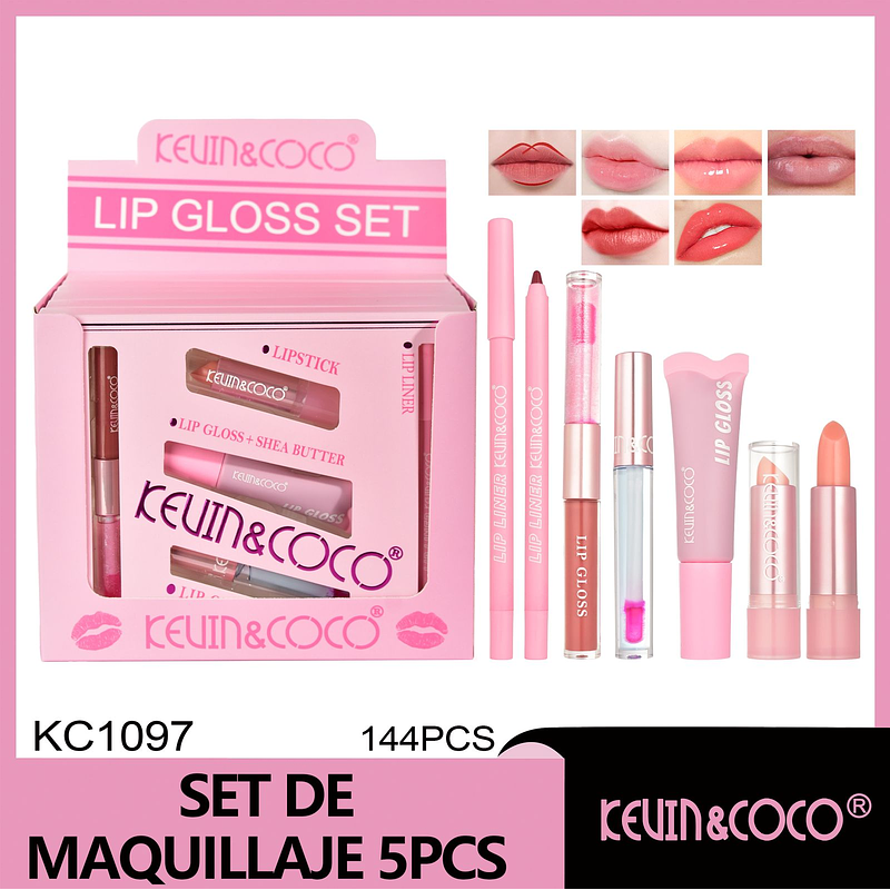 Set de brillo labial, pintalabios y delineador de labios