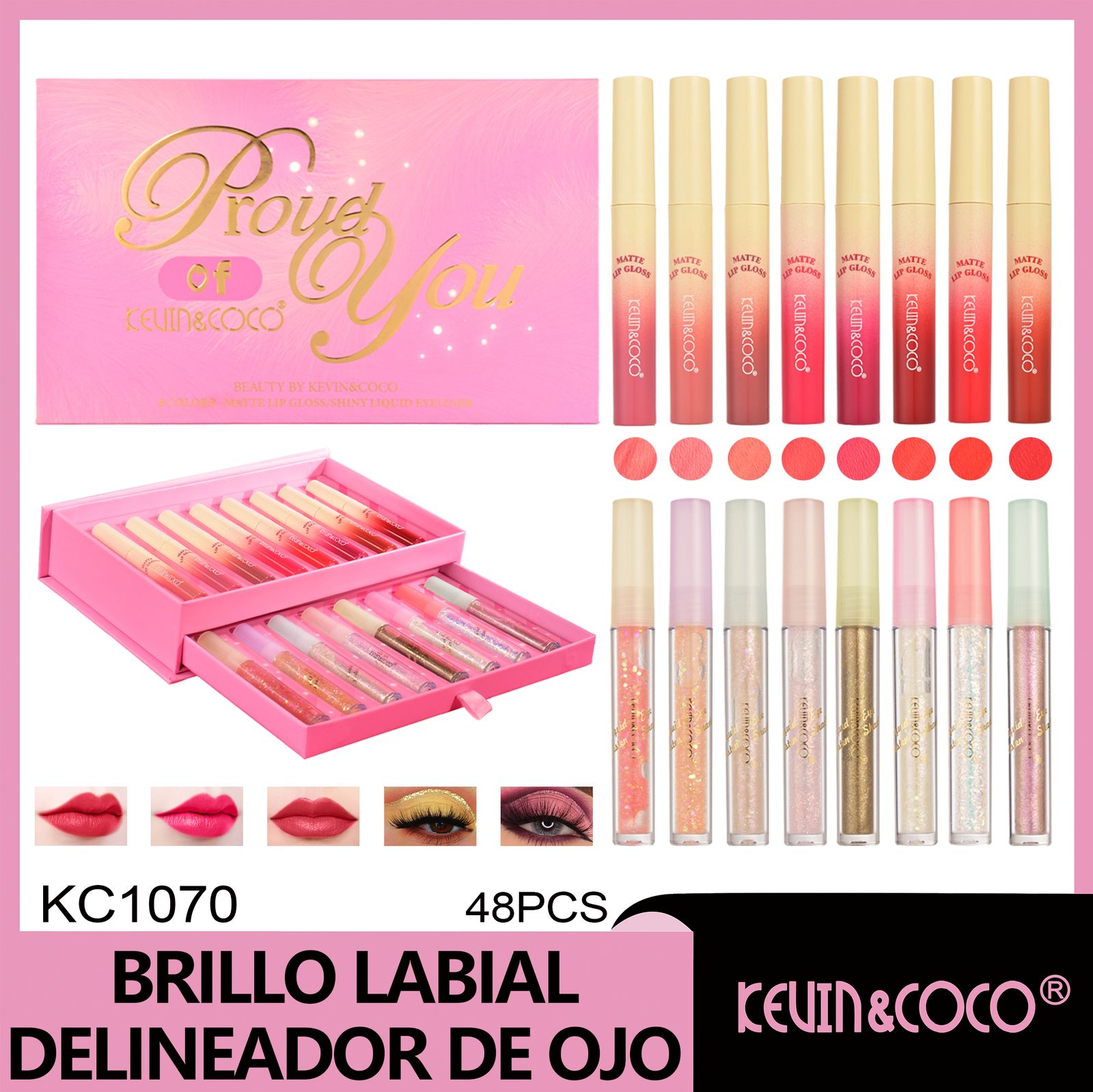 Set de brillo labial, pintalabios y delineador de labios