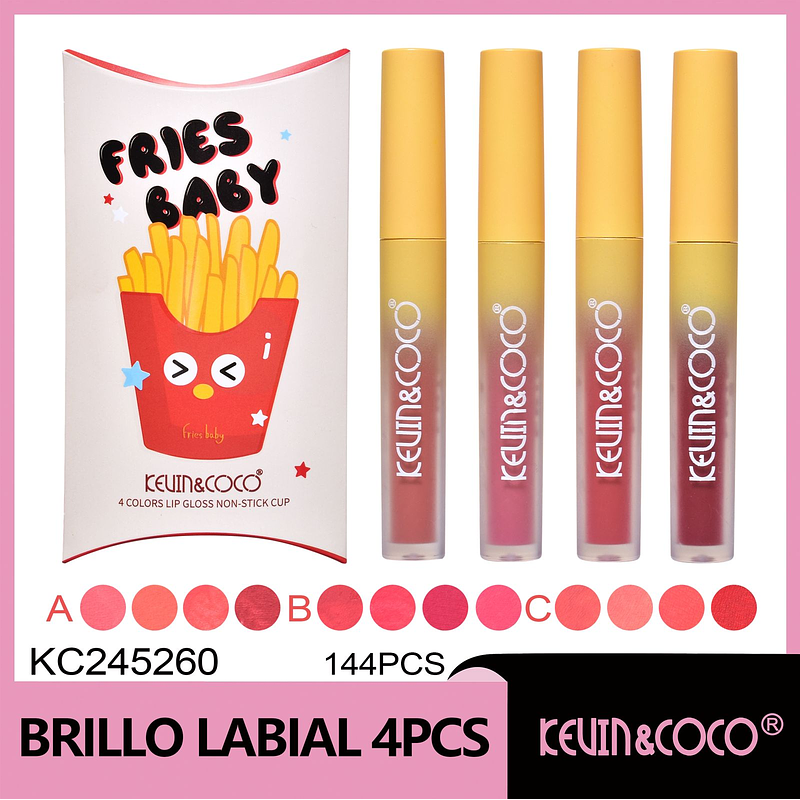   Paquete de 4 brillos labiales no pegajosos, Happy Fries 