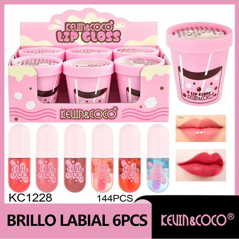 BRILLO PARA LABIOS,VASO DE TE 6 TONOS 