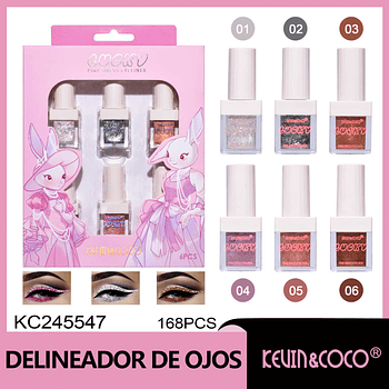 SET DE 6 DELINEADORES DE OJO CON GLITTER  PINK DRESS