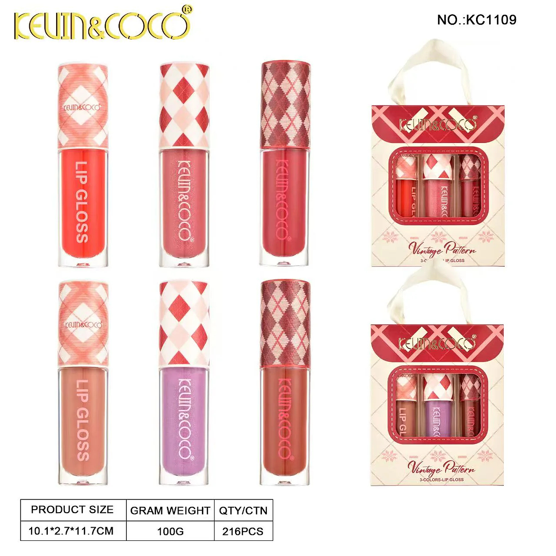  Paquete de tres brillos de labios a cuadros 5