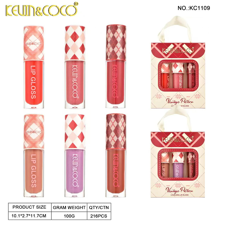  Paquete de tres brillos de labios a cuadros 5