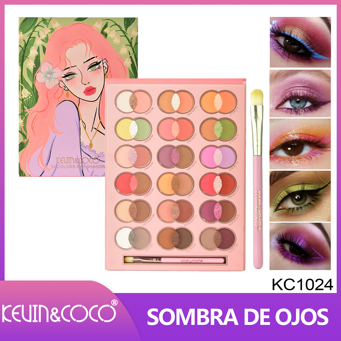 Paleta De Sombras De 54 Colores + Brocha  1