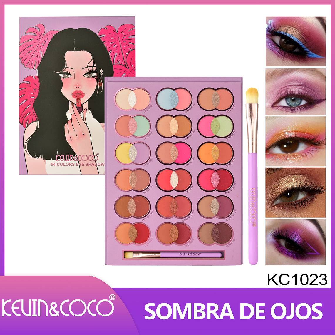 Paleta De Sombras De 54 Colores + Brocha  1