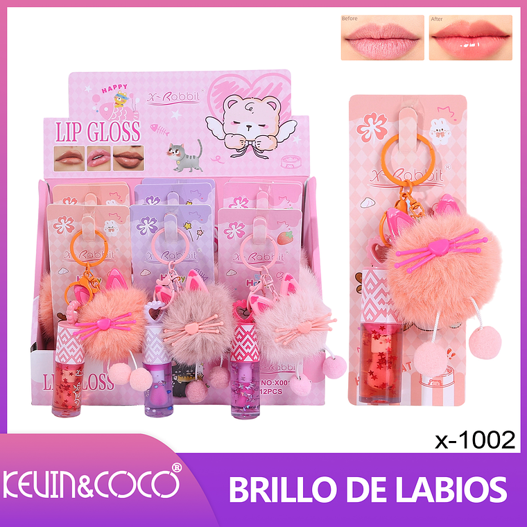 Gatito de Peluche – Brillo Labial con Colgante de Felpa 1