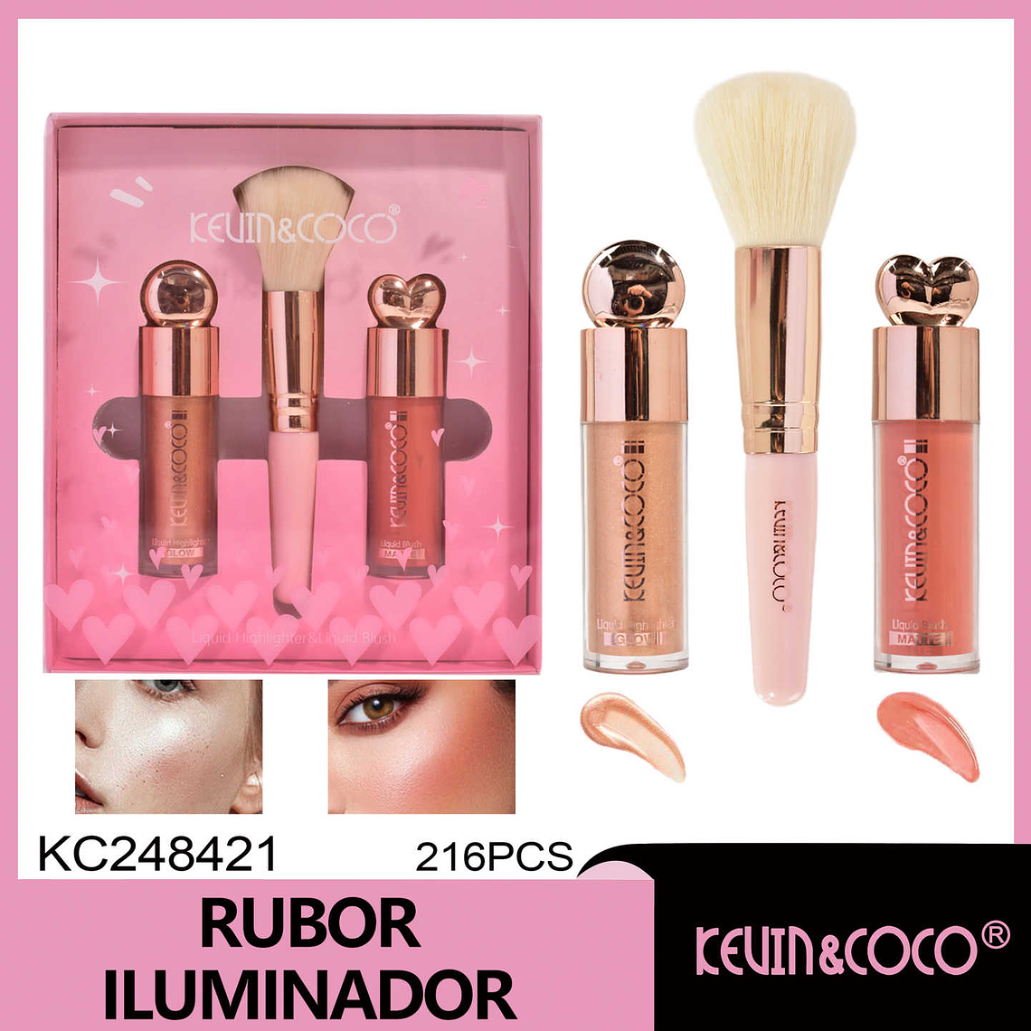 set  de rubores e iluminadores cherry key mas brocha 1