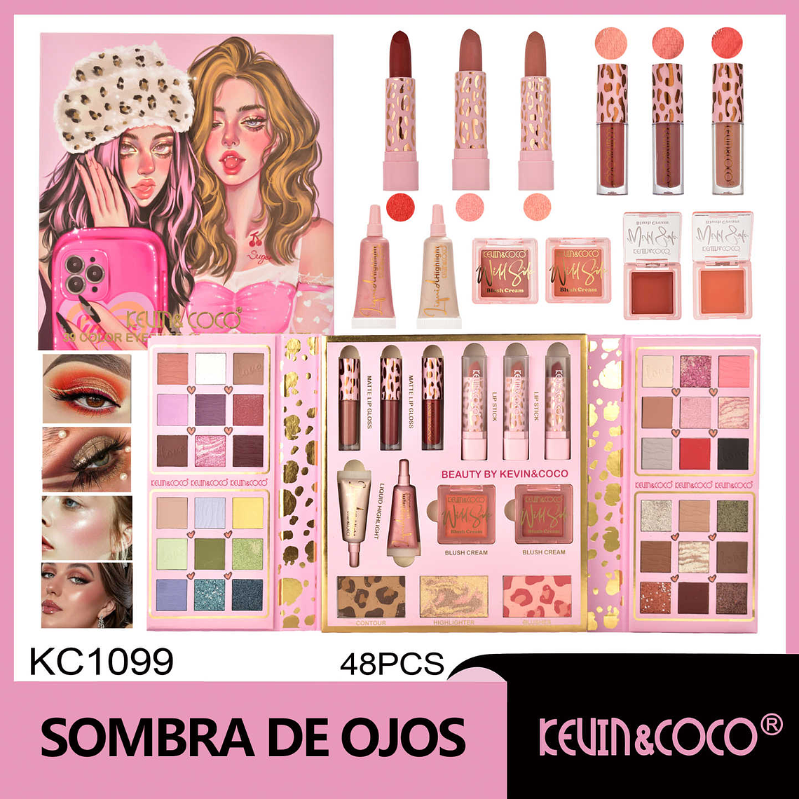 Set de Maquillaje 11 piezas labiales, sombras, rubores e iluminadores 1