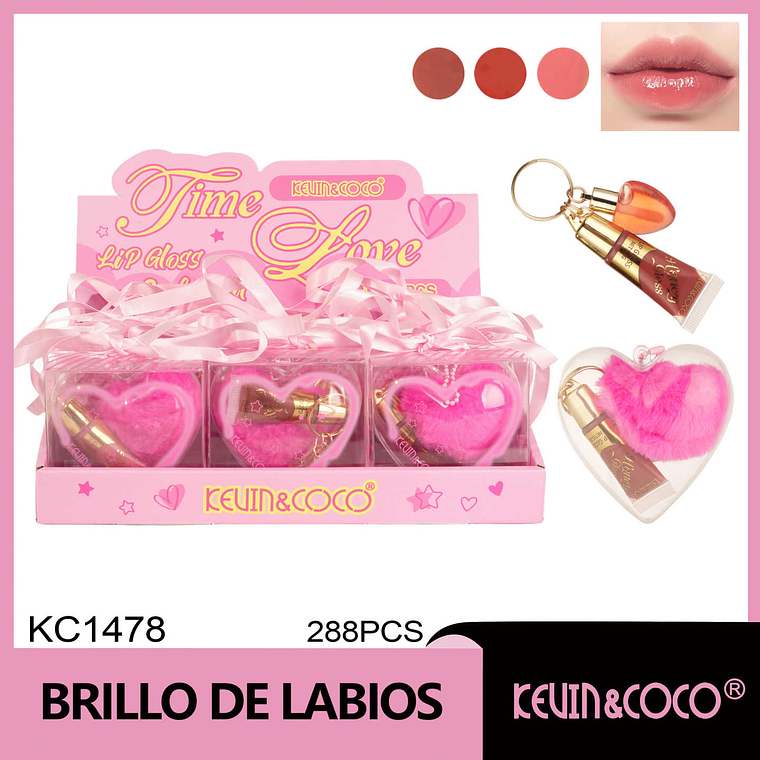 Set de labiales con llavero de corazon 1