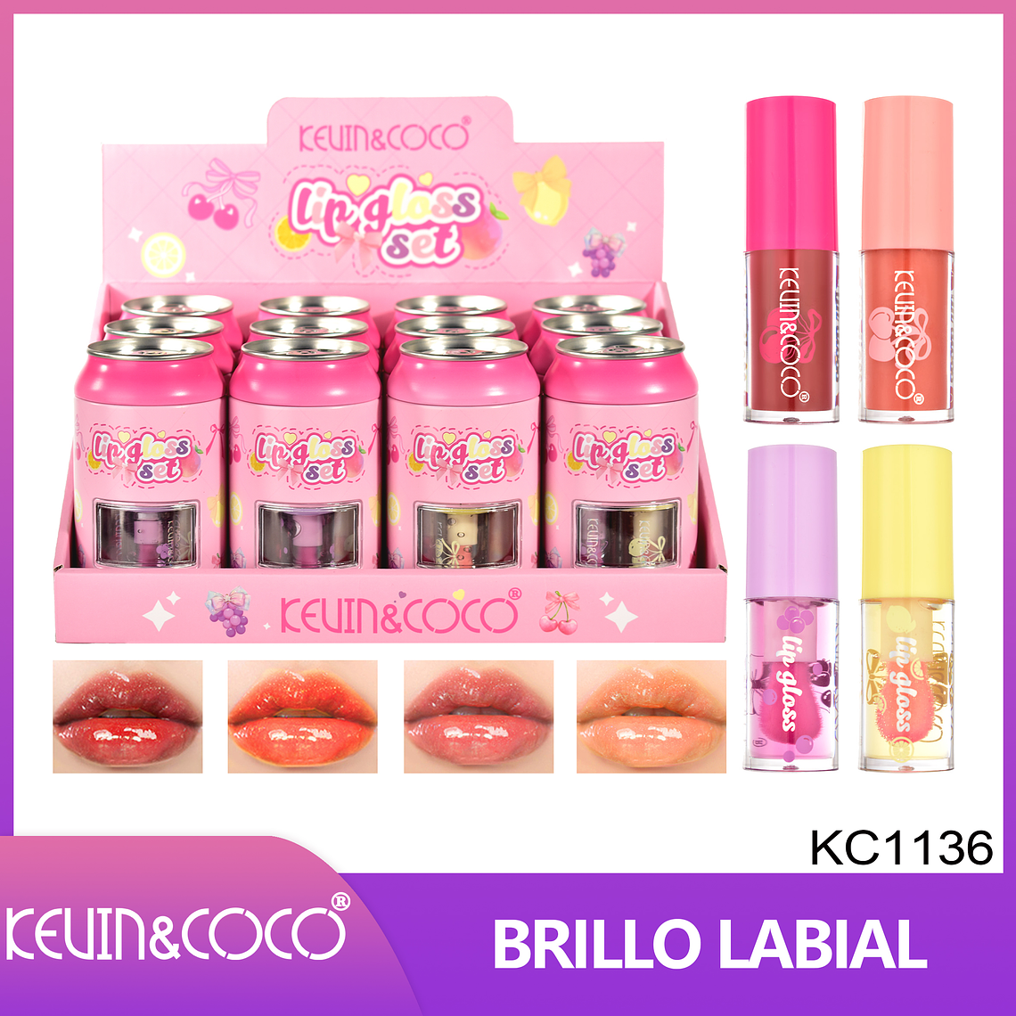 Set de Brillos Labiales en Lata 4pcs  1