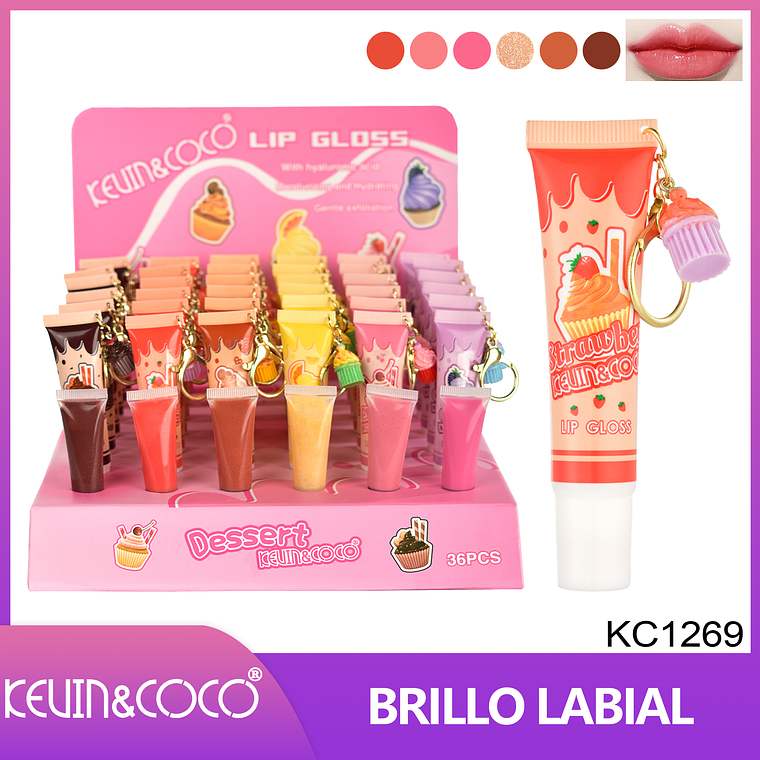 Set de Brillo Labial Kevin & Coco – Colección Dessert Lip Gloss con Llavero de Cupcake 1