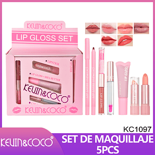  Set de Labios de 5 piezas (brillo de labios + delineador de labios + lápiz labial + aceite de labios+ balsamo labial) 