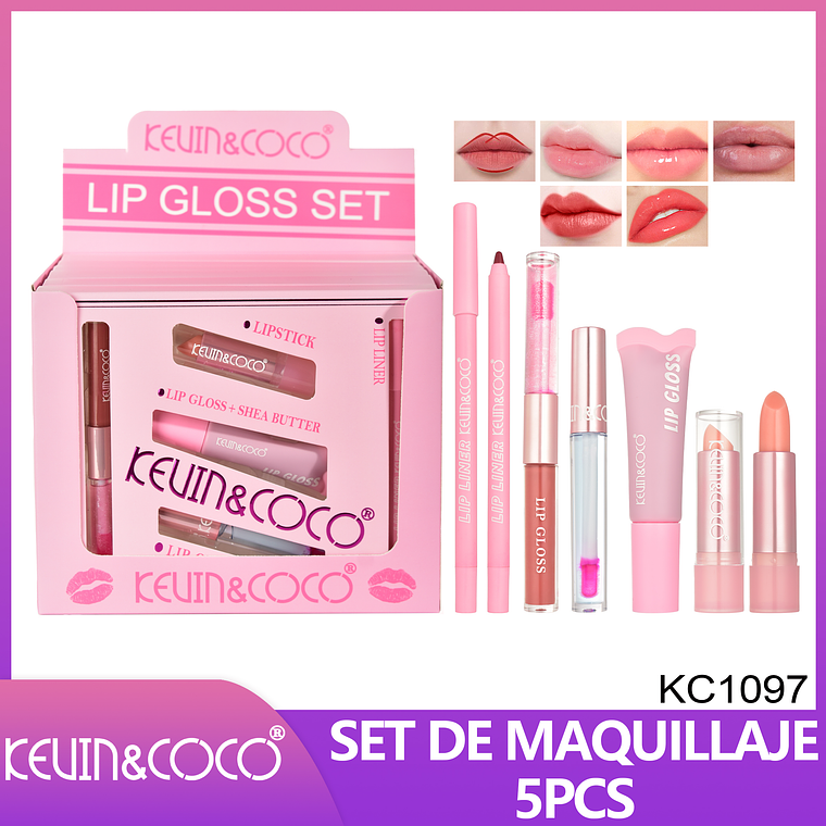  Set de Labios de 5 piezas (brillo de labios + delineador de labios + lápiz labial + aceite de labios+ balsamo labial)  1