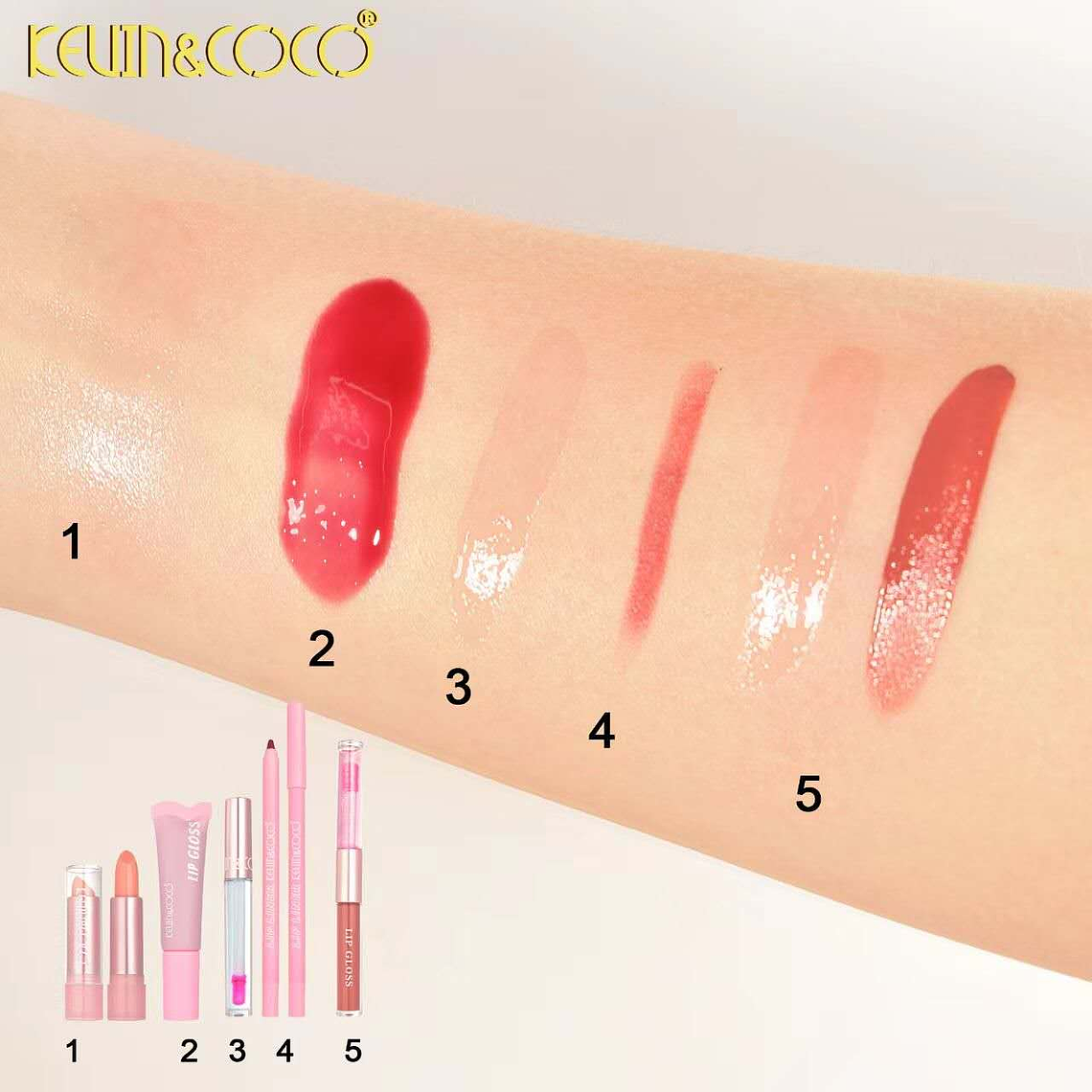  Set de Labios de 5 piezas (brillo de labios + delineador de labios + lápiz labial + aceite de labios+ balsamo labial)  3