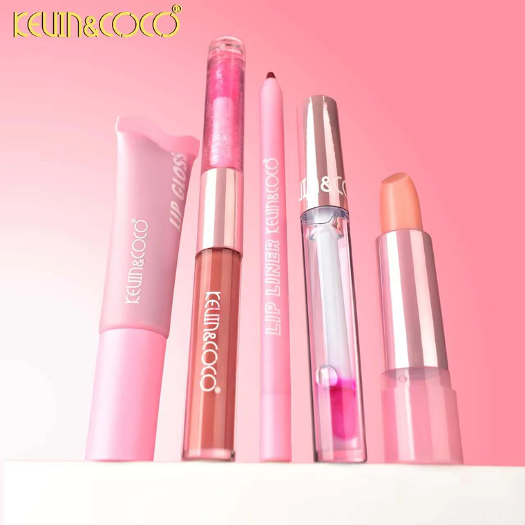  Set de Labios de 5 piezas (brillo de labios + delineador de labios + lápiz labial + aceite de labios+ balsamo labial)  5