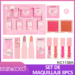 Set de brillo de labios de 8 piezas (brillo de labios + rubor + lápiz labial) 