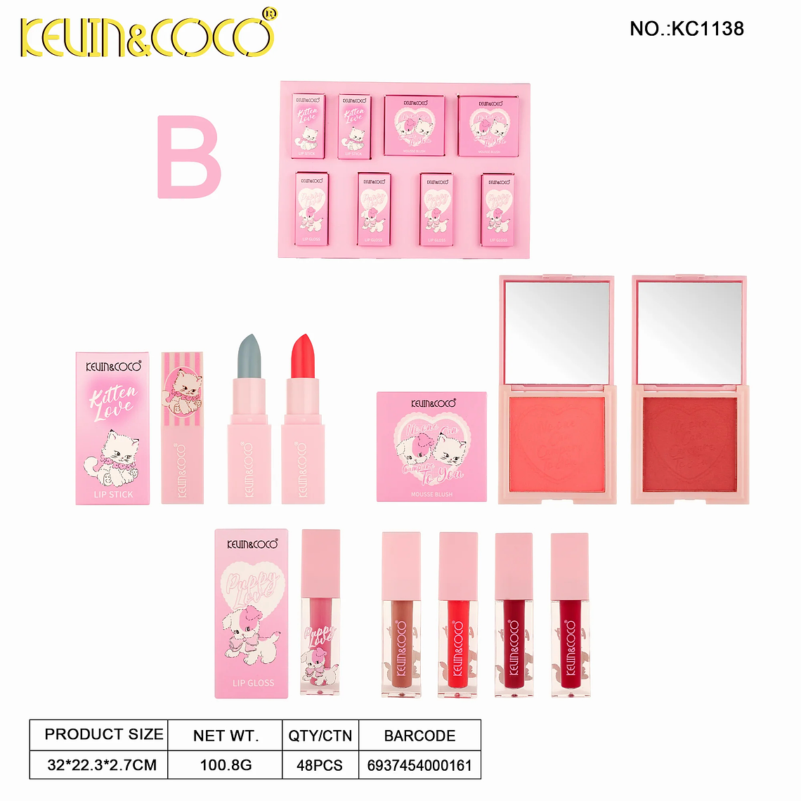 Set de brillo de labios de 8 piezas (brillo de labios + rubor + lápiz labial)  3