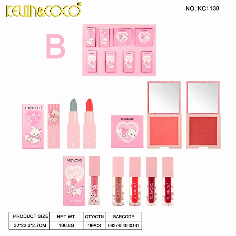 Set de brillo de labios de 8 piezas (brillo de labios + rubor + lápiz labial)  3