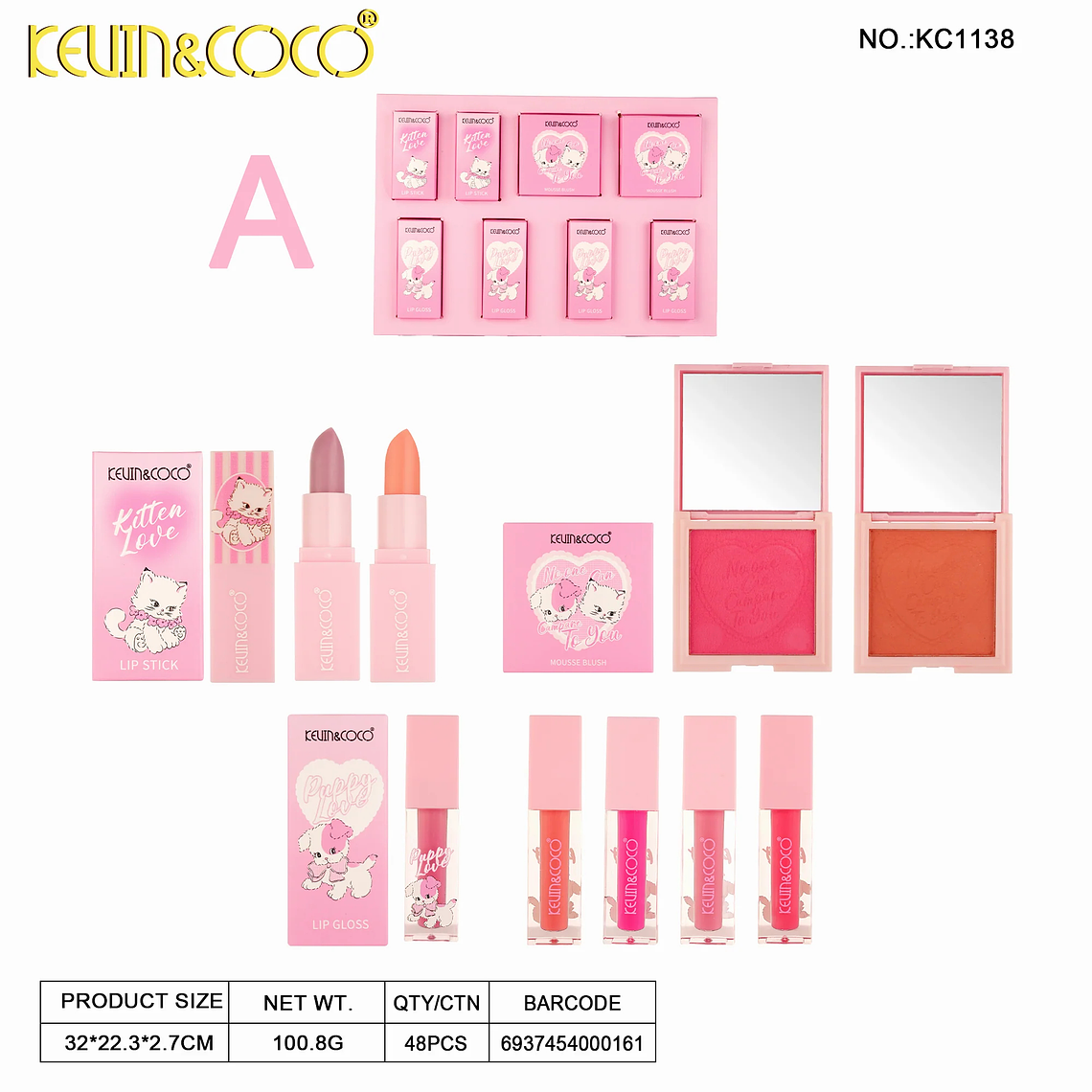 Set de brillo de labios de 8 piezas (brillo de labios + rubor + lápiz labial)  5