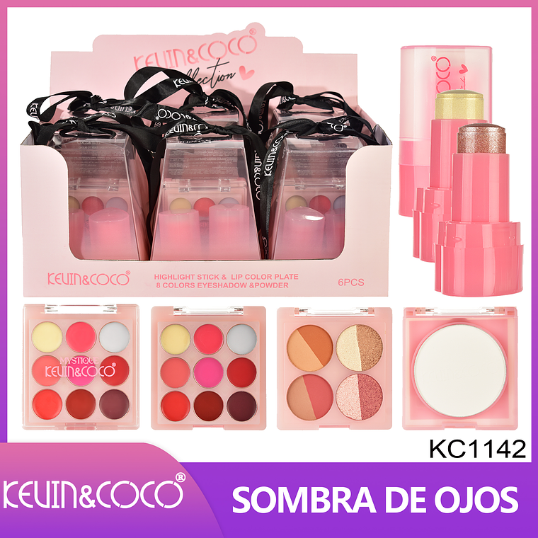  Set de Maquillaje de 3 piezas (sombra de ojos + lápiz labial + iluminador)  1