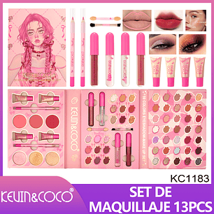 Set de 13 piezas de sombras de ojos y labios (sombra de ojos + rubor + iluminador + brillo de labios + aceite de labios + delineador de labios) 